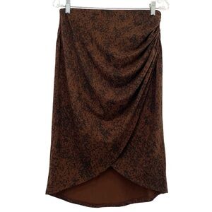Open Edit Women's Faux Wrap Ruched Brown Knee Length Skirt